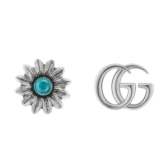 New Gucci Mismatched Interlocking G & Flower Studs - 925 Silver - Picture 7 of 10